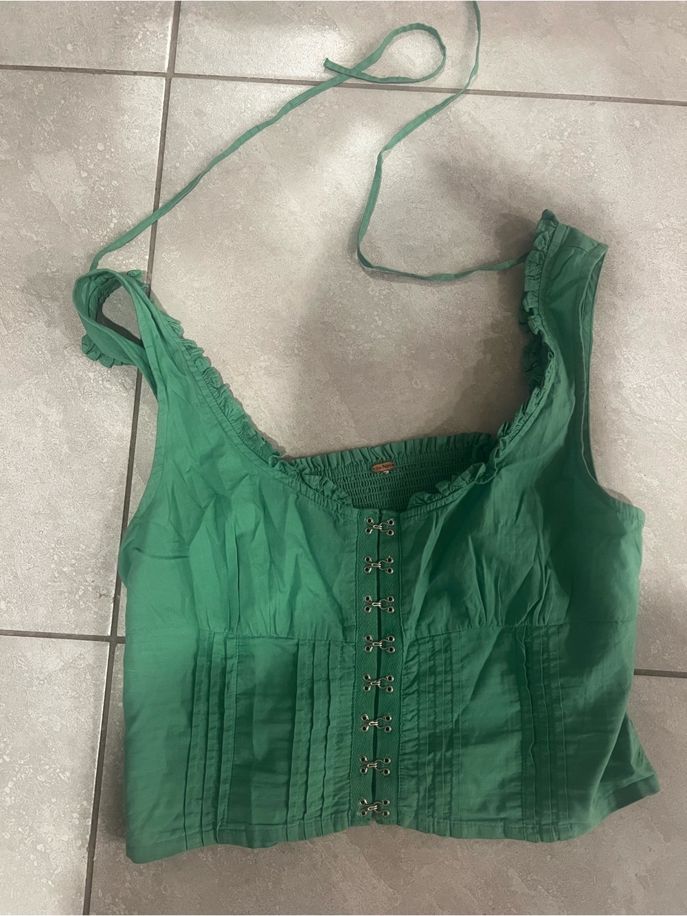 Free People Green Corset-Style Tank Top with Hook Closure